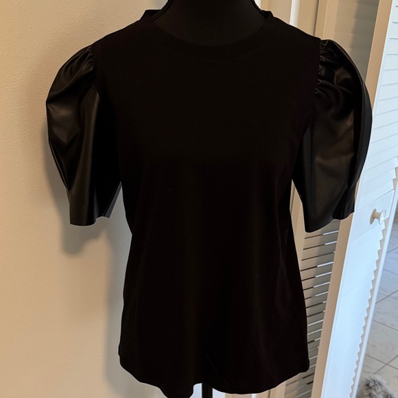 Michael Kors Tops - Michael Kors Elegant Black Puff Leatherette Sleeve Top NWOT